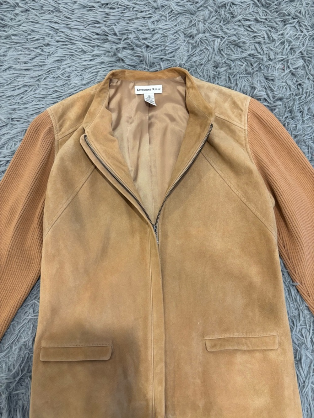 VTG Katherine Kelly Women’s Caramel Goat Suede Leather Full Zip Jacket Size 10 - Picture 3 of 7